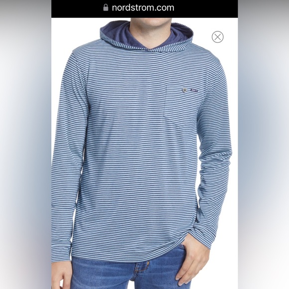 johnnie-O Other - New Mens Johnnie-O Grimes Hooded Pullover Shirt Wake Blue Stripe Small $78